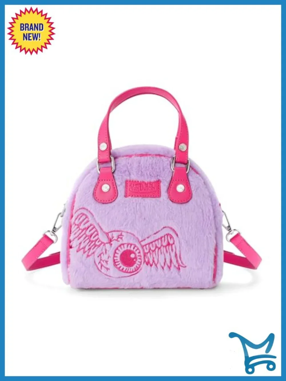 Faux Fur Bowling Bag Purse with Adjustable Strap, Spacious Interior